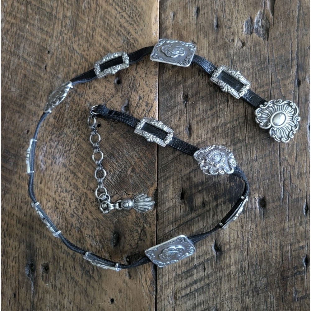 Vtg 90s Brighton Silver Tone Medallion CONCHO Belt L Cowgirl Southwest Old West